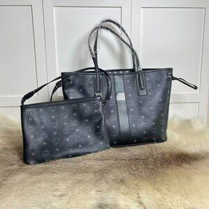 MCM Reversible Liz Shopper Tote Black Visetos Canvas Medium